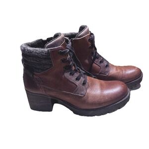 Bull Boxer Women's Size 40 Cassie Brown Leather Lace Up Block Heel Combat Boots
